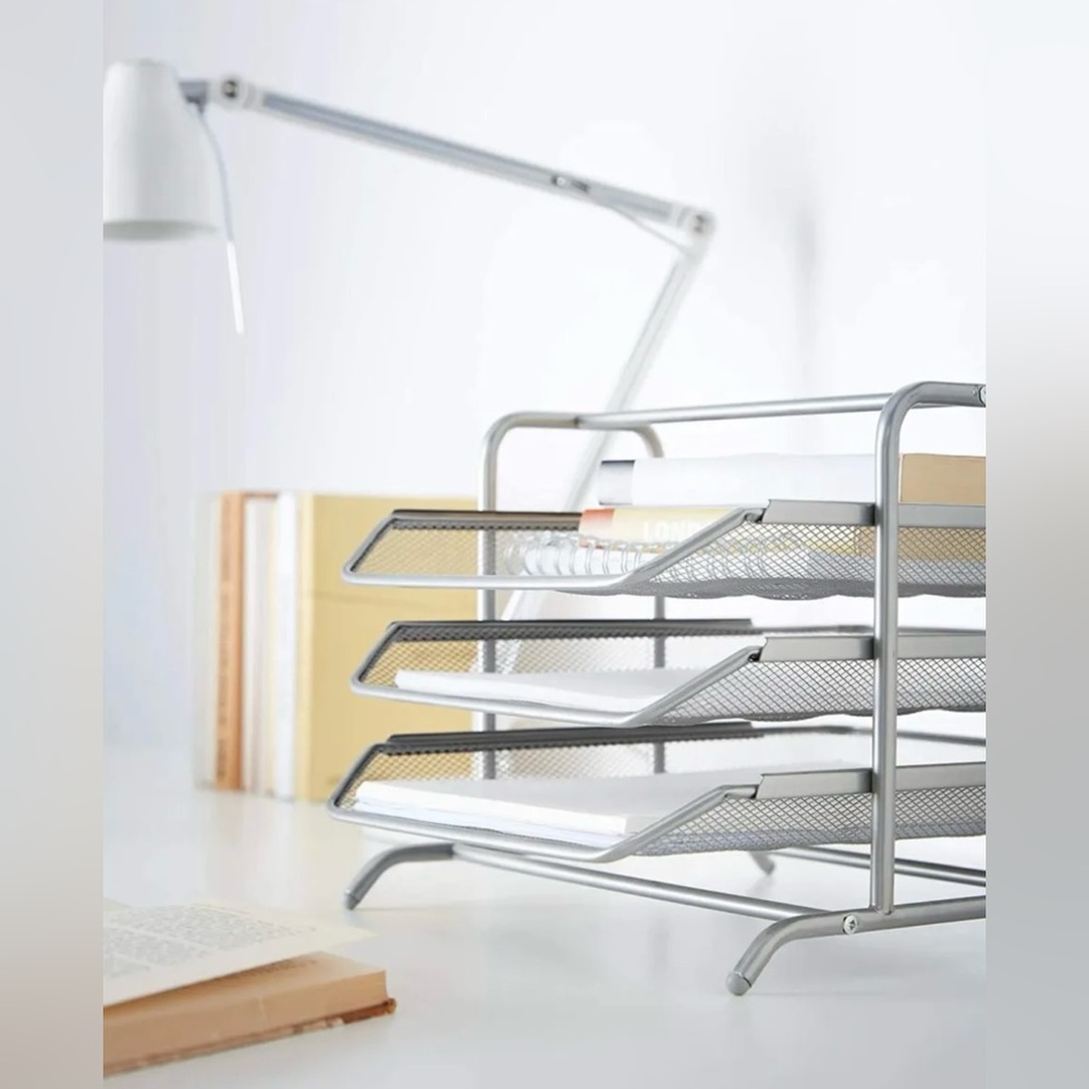 New Silver Steel 3 Tier Letter Tray Set